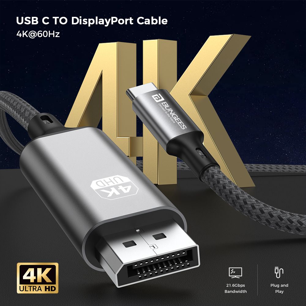 Bungees Type-C to Display Port Cable 4K 2m view 2